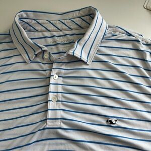 Vineyard Vines Men’s Performance blue white striped short sleeve polo large‎